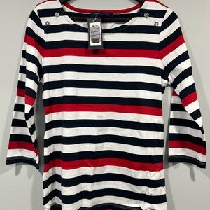Tommy Hilfiger Striped Boat Neck 3/4 Sleeve Top Nautical Buttons Size M